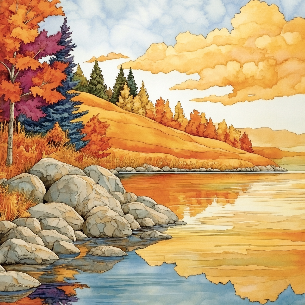 Franklin Carmichael Inspired Autumn Hillside Reflections paint by number