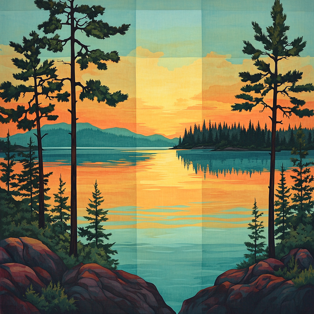 Franklin Carmichael Inspired Pine Screens At Sunset Glow Numbered painting kits