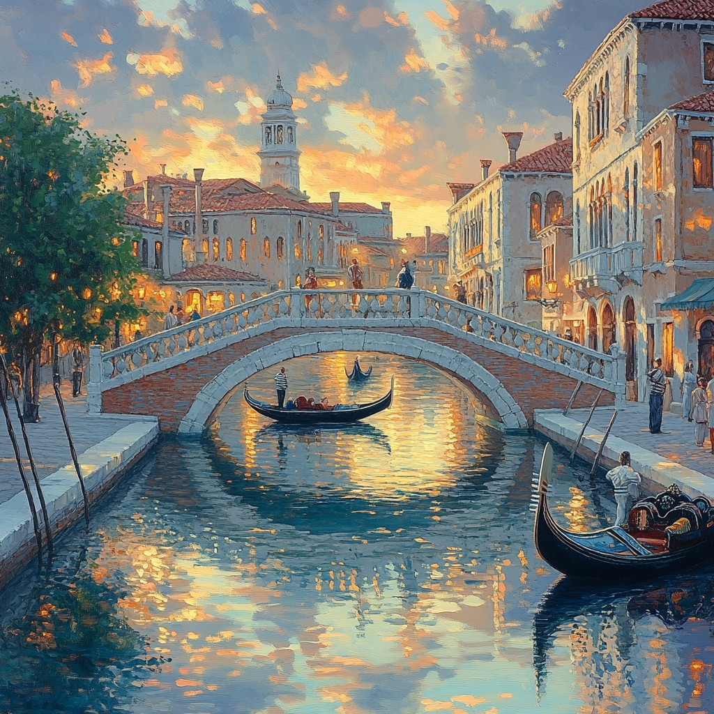 Canaletto Inspired Bridge At Dusk paint by color