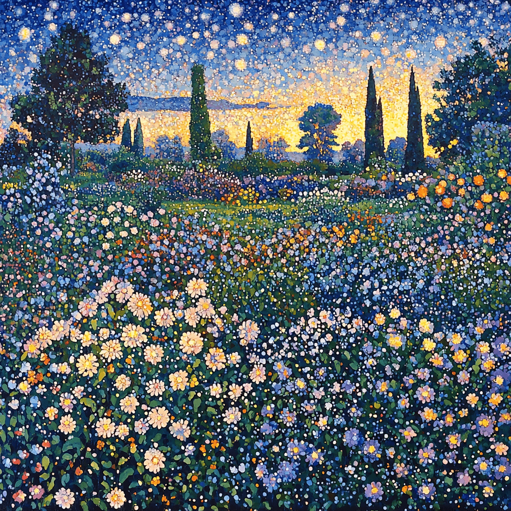 Georges Seurat Inspired Mystical Twilight Garden Painting Number Kit