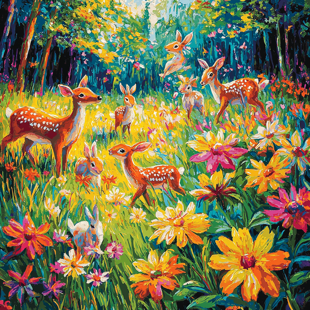 Franz Marc Inspired Animal Parade In The Meadow Number Painting