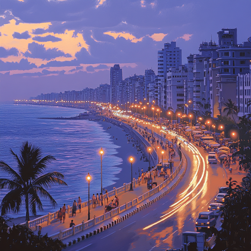 Marine Drive Skyline At Dusk Mumbai India Paint by numbers kits