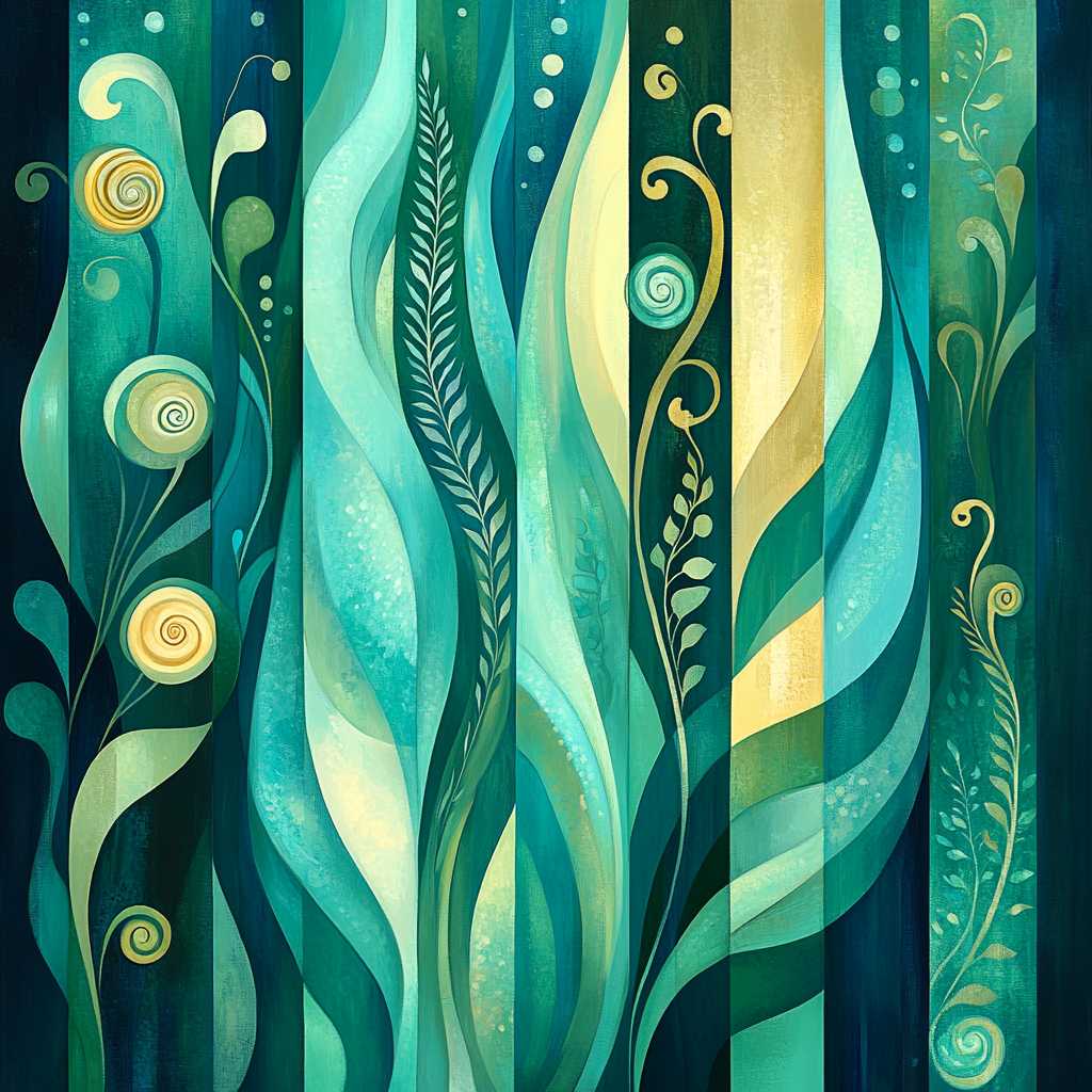 Alphonse Mucha Inspired Oceanic Algae Symphony paint by color