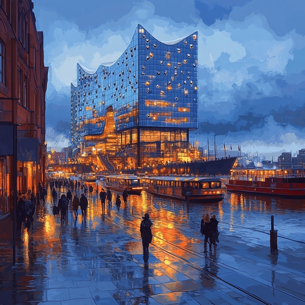 Elbphilharmonie Glass Plaza Overlooking Elbe River Painting by numbers kit