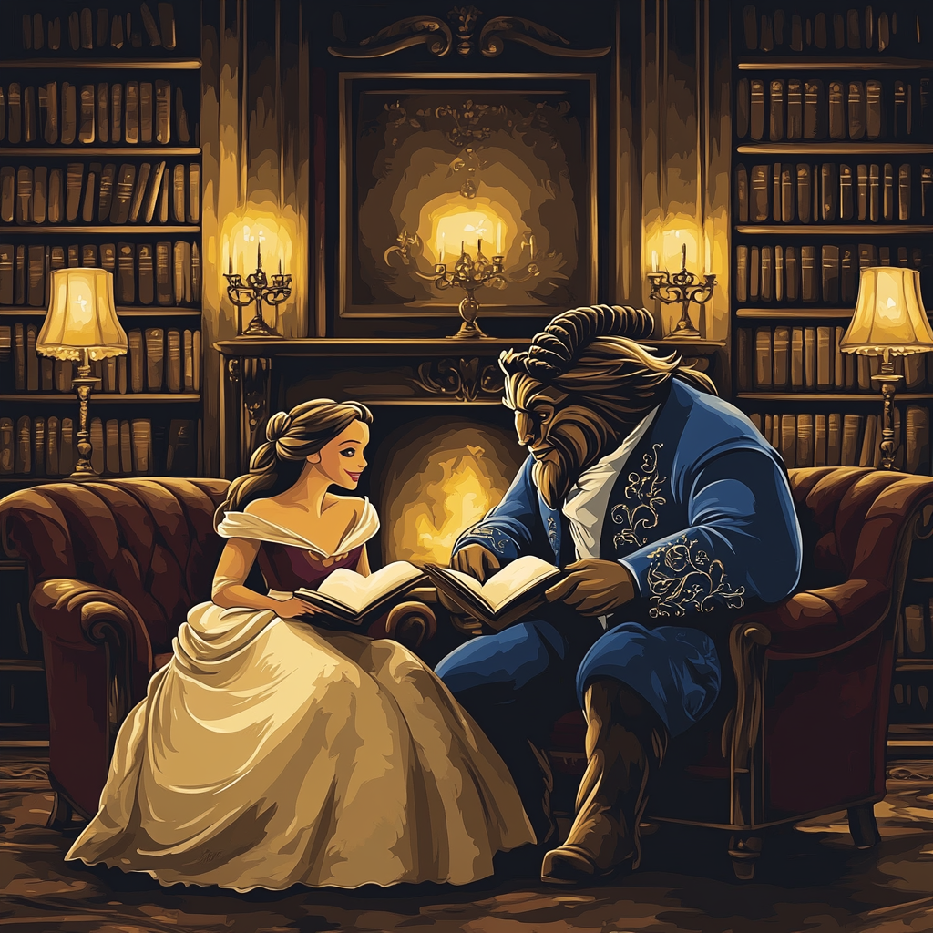 Belle And Beast Library Evening Disney Inspired Numbered painting kits