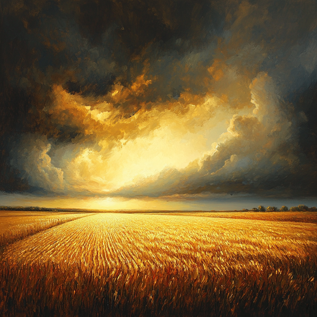 Rembrandt Inspired Golden Field Under Stormy Sky Number painting