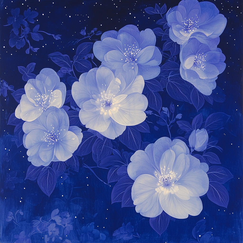 Utagawa Hiroshige Inspired Luminous Night Blossoms Paint By Color