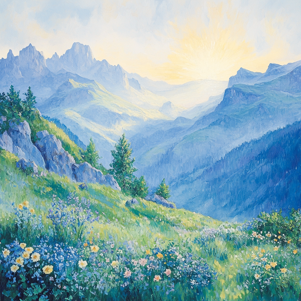 Paul Cézanne Inspired Dreamy Mountain Vista paint by number