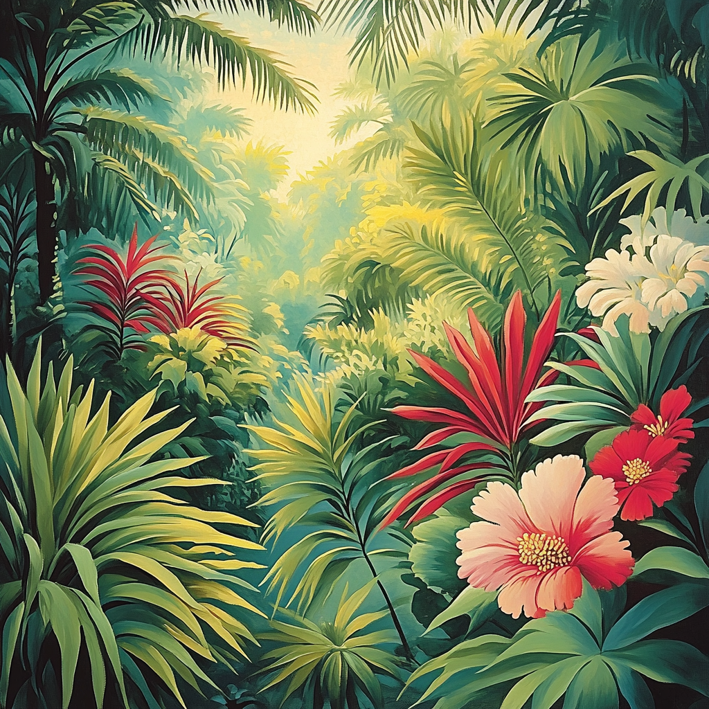 Henri Rousseau Inspired Dream Jungle Scene paint by color