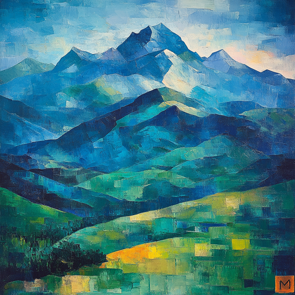 Paul Cézanne Inspired Mountainous Abstract Landscape paint by number