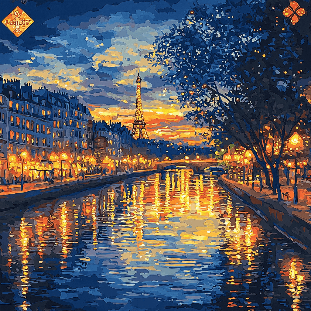 Camille Pissarro Inspired Glimmering Cityscape Reflections Numbered Painting Kits