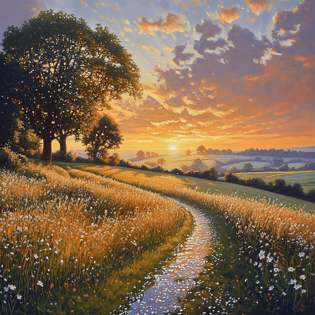William Holman Hunt Inspired Sunrise In Countryside Numbered painting kits