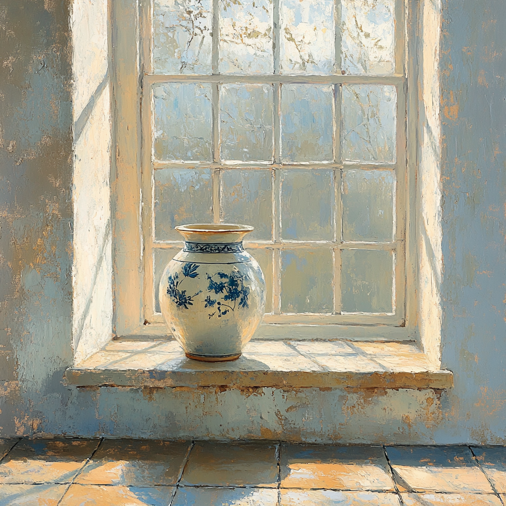 Johannes Vermeer Inspired Sunlit Delft Windowsill With Delft Blue Pottery Paint by numbers art