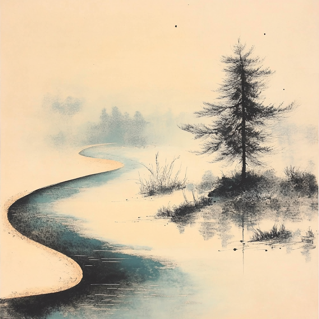 Zhao Mengfu Inspired River Of Calligraphic Light Number painting