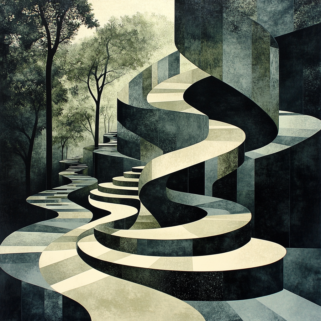 M.C. Escher Inspired Infinite Staircase Of Foliage Numbered painting kits