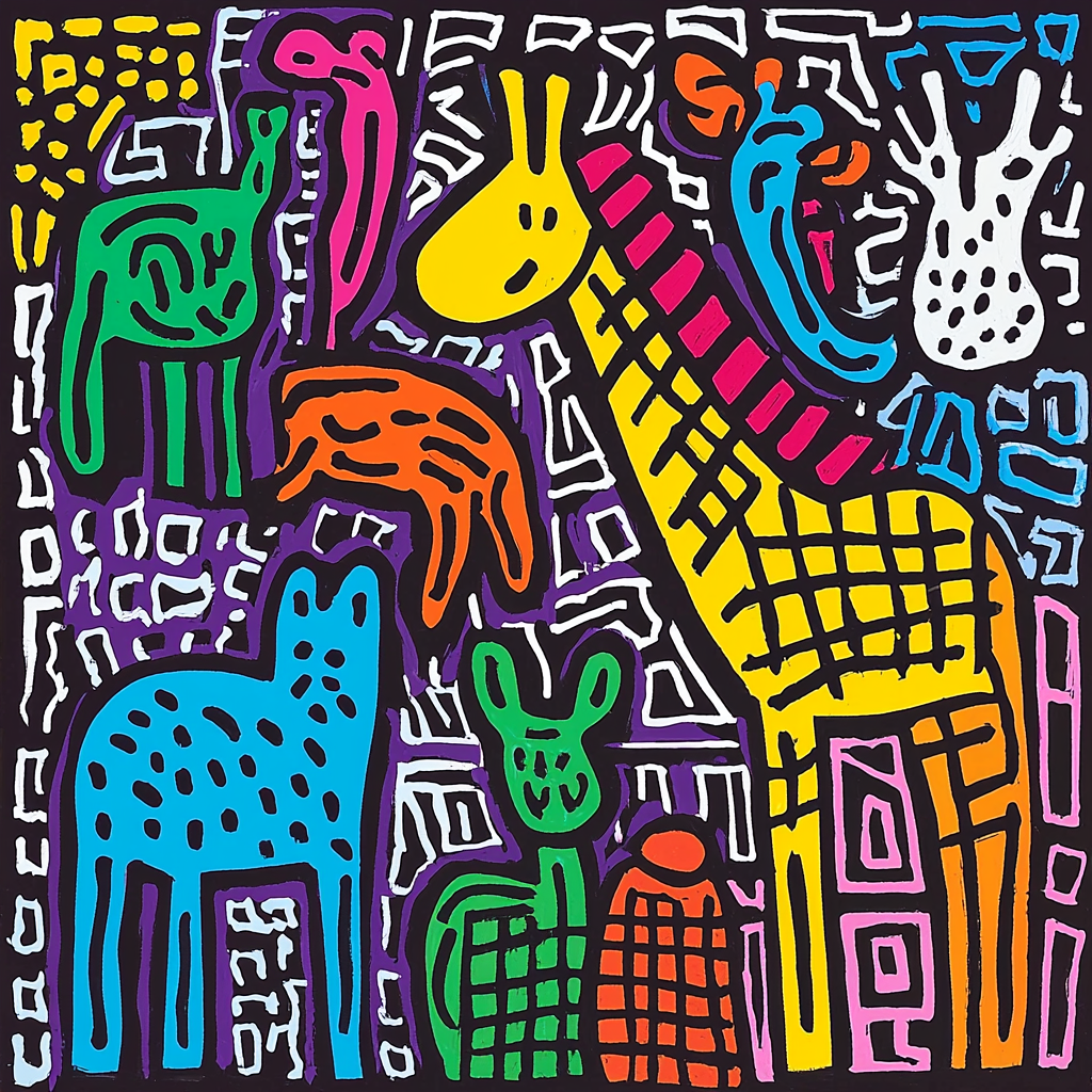 Keith Haring Inspired Kaleidoscope Wildlife Numbered Painting Kits