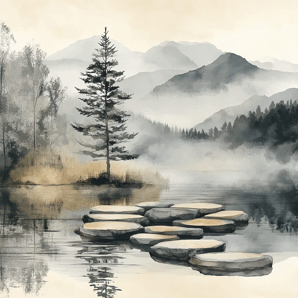 Zhao Mengfu Inspired Misty Scholar Garden Paint by numbers art