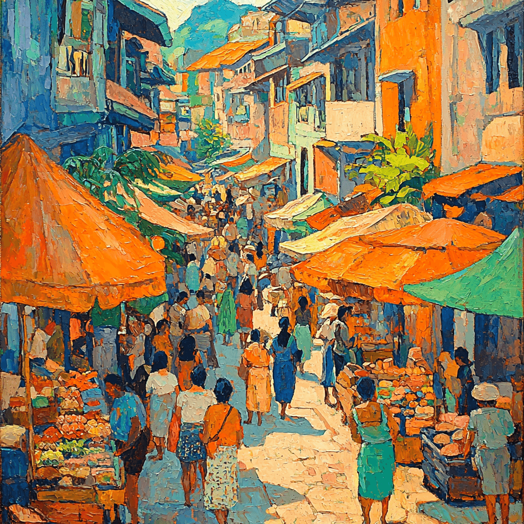 Paul Gauguin Inspired Lively Street Markets Paint By Color