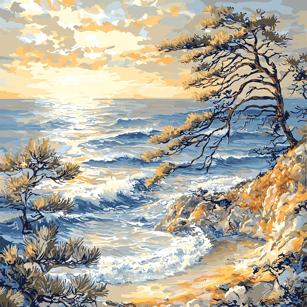 Utagawa Hiroshige Inspired Whispering Pines And Tranquil Sea Number Painting