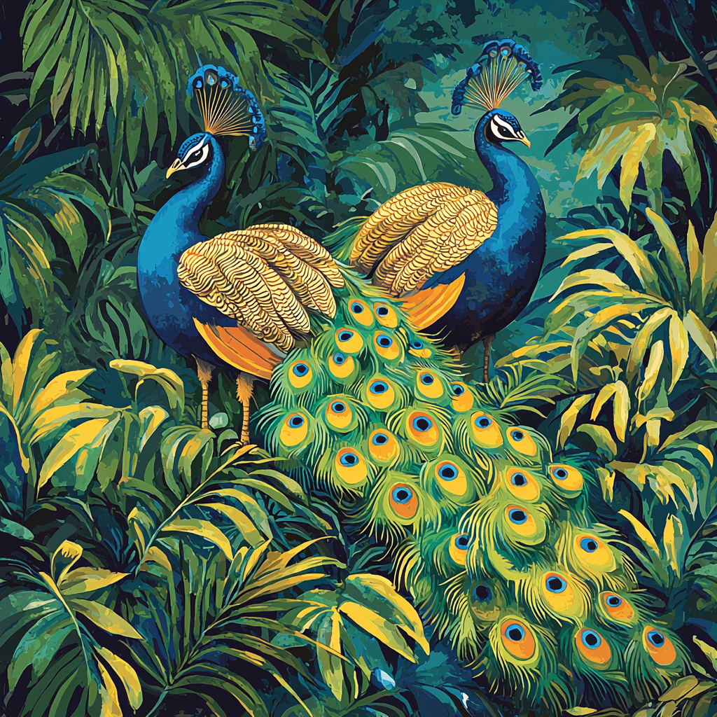 Henri Rousseau Inspired Dancing Peacocks Numbered Painting Kits