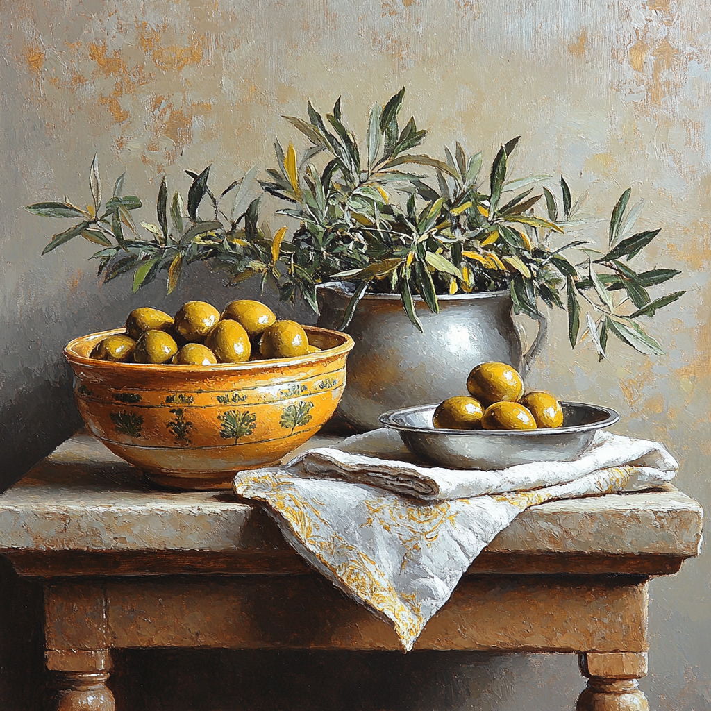 Diego Velázquez Inspired Bodegon Of Ceramic Vessels And Olives DIY paint by numbers