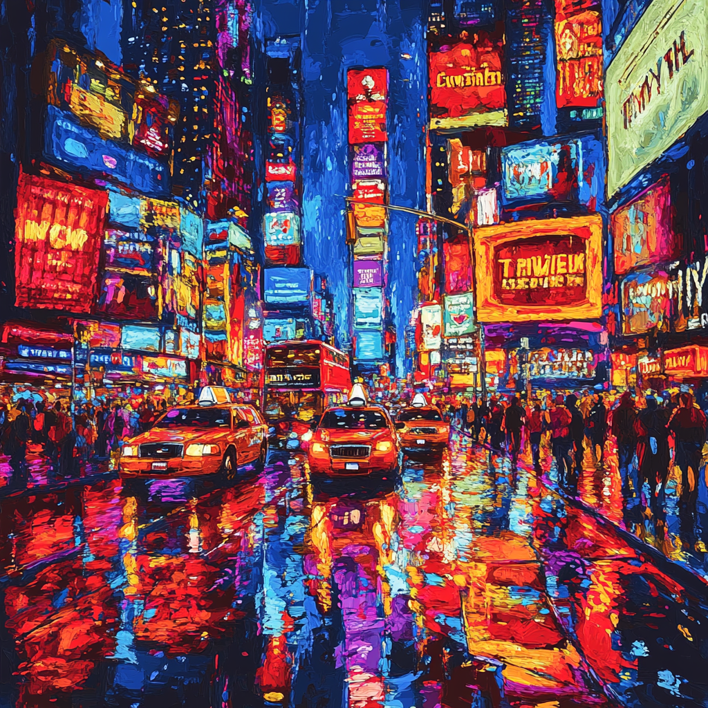 Times Square Neon Nightscape New York United States paint by number