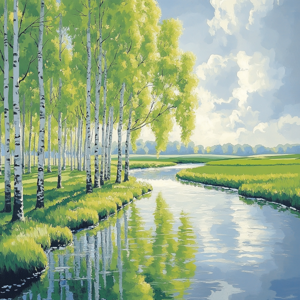 Claude Monet Inspired Riverbank Poplars Spring Rain DIY paint by numbers