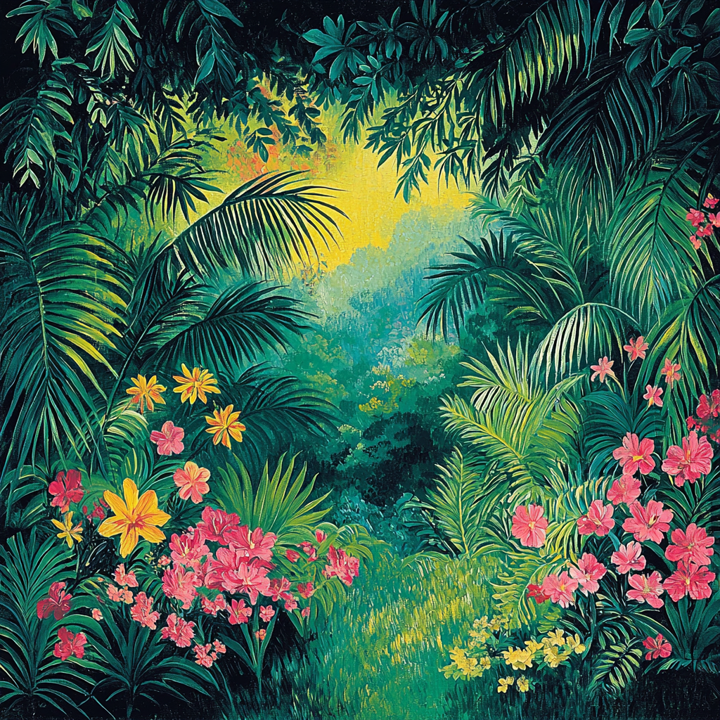 Henri Rousseau Inspired Vibrant Tropical Landscape Numbered Painting Kits