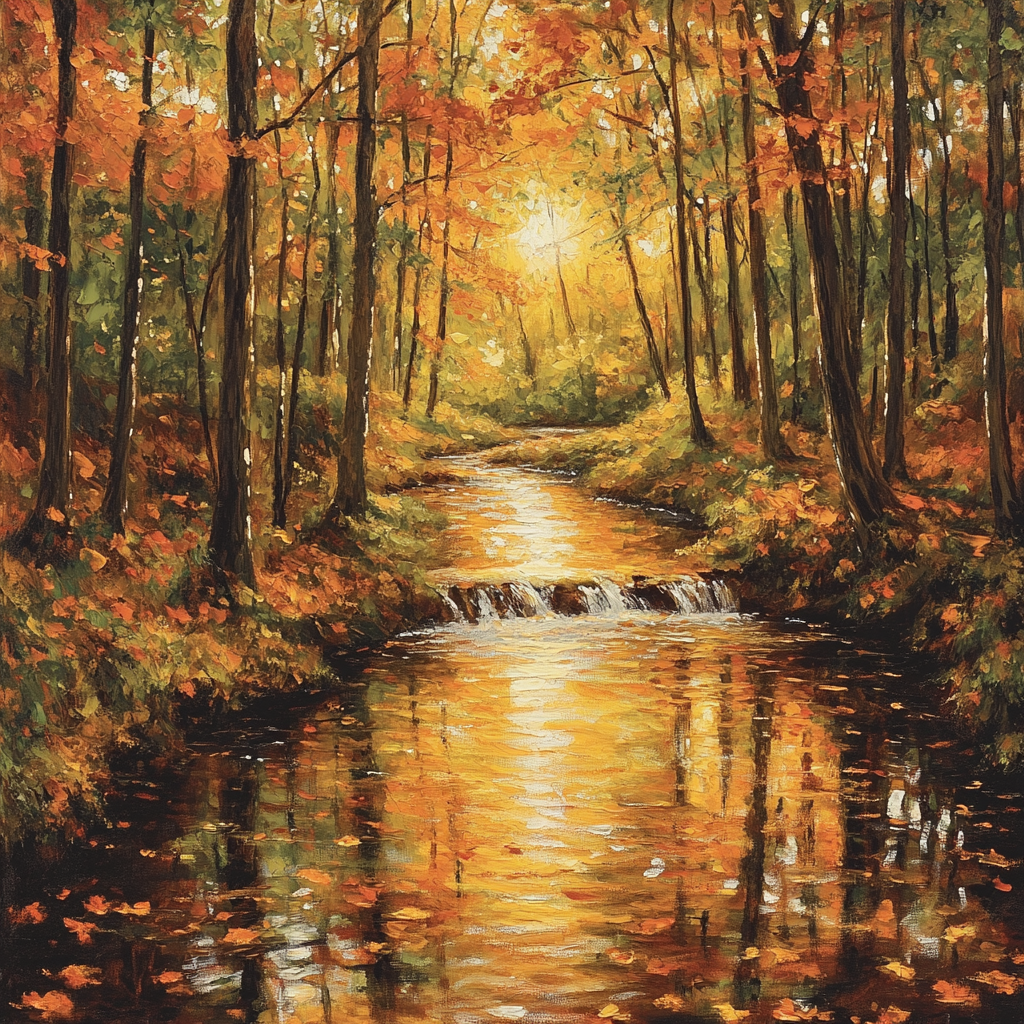 Claude Monet Inspired Autumnal Forest Stream painting number kit