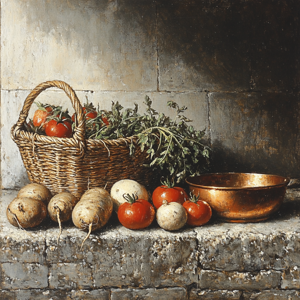 Diego Velázquez Inspired Market Vegetables Still Life paint by numbers