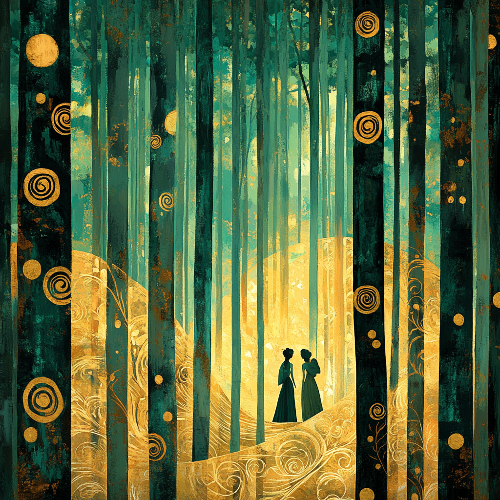 Gustav Klimt Inspired Golden Mythological Forest paint by color