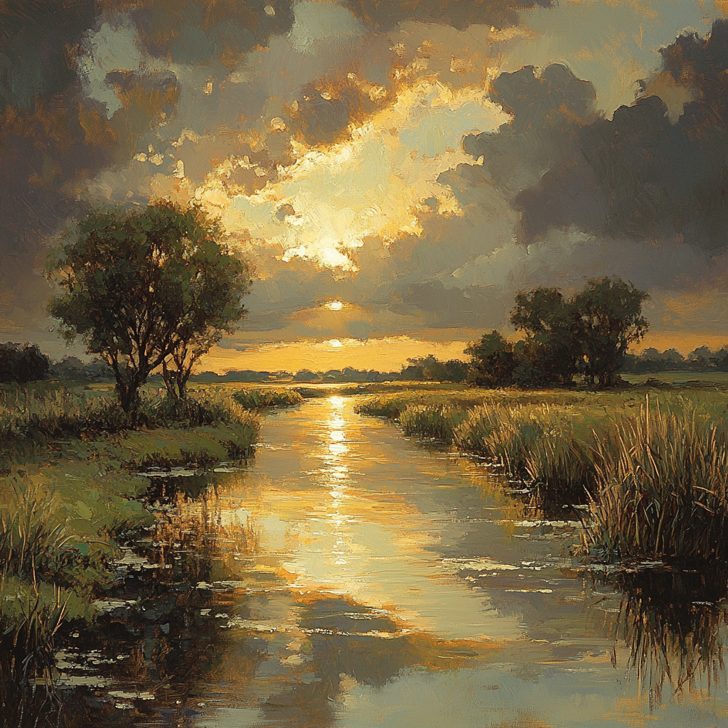 Rembrandt Inspired River With A Shaft Of Golden Light Numbered painting kits