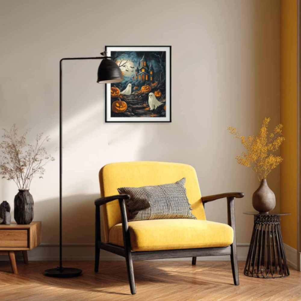 Vintage Castle Ghosts and Pumpkin Halloween Paint By Numbers Canvas Kit