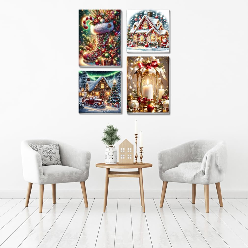 4 Pack Of Christmas Paint by Numbers Kit with Frames for Beginners