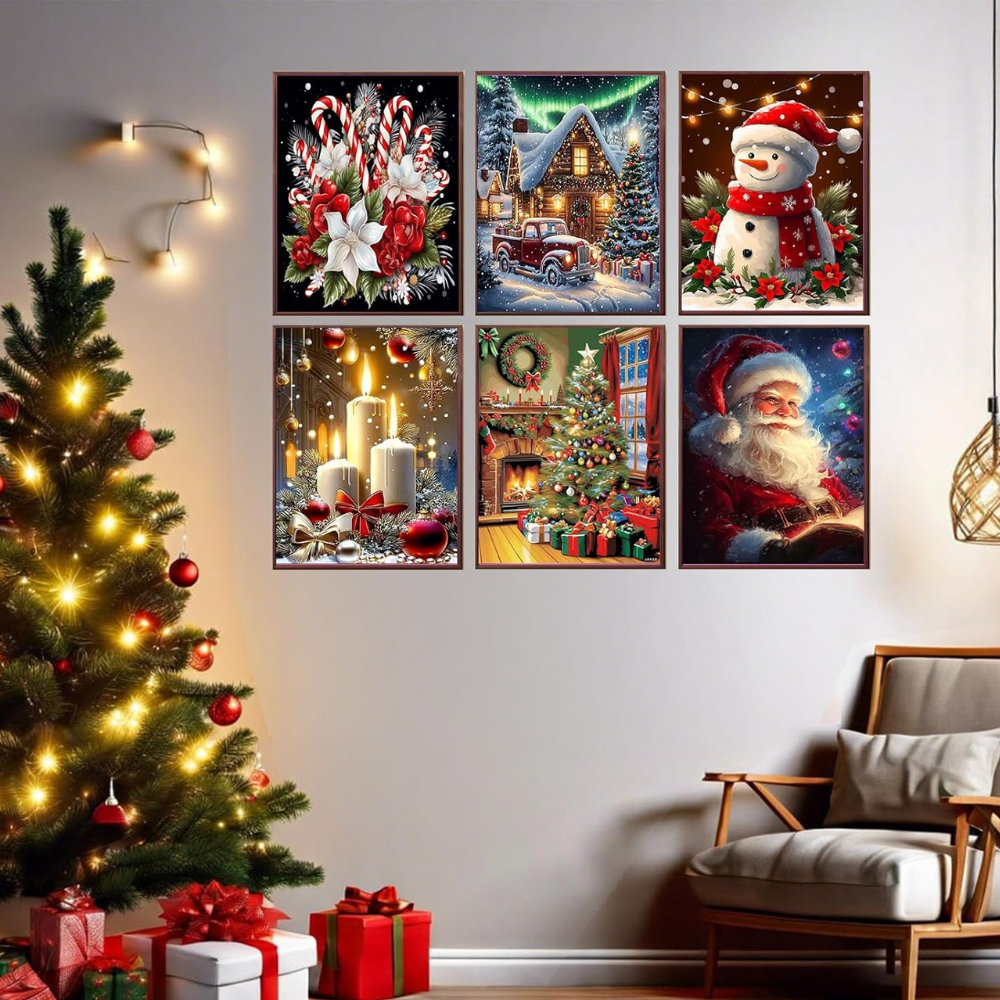 6 Pack Christmas Paint by Numbers Kit DIY Canvas Set Without Frame