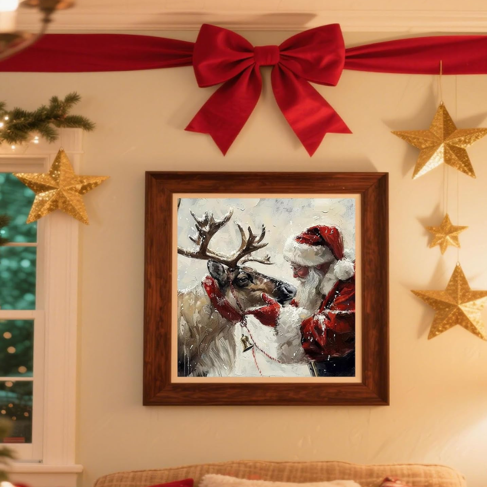 Christmas Reindeer Paint By Numbers Kit With Santa And Elk Scene