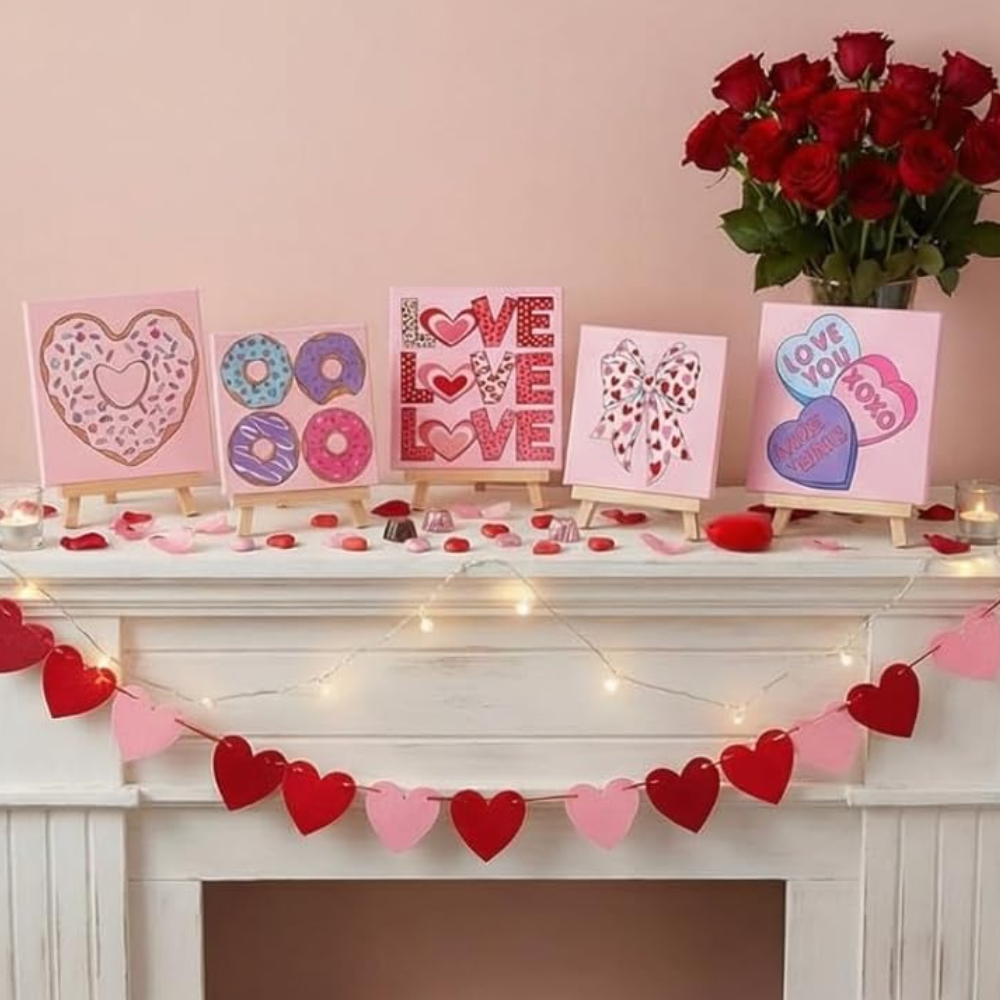 Pack of 6 Valentine Paint by Numbers Kit 8x8 Inch Canvas Set