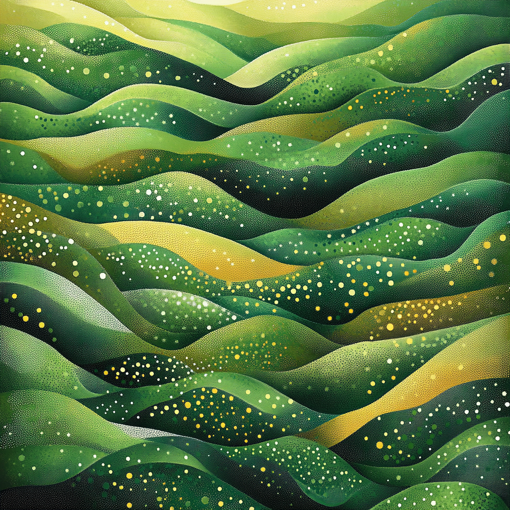 Georges Seurat Inspired Verdant Abstract Landscape Number painting