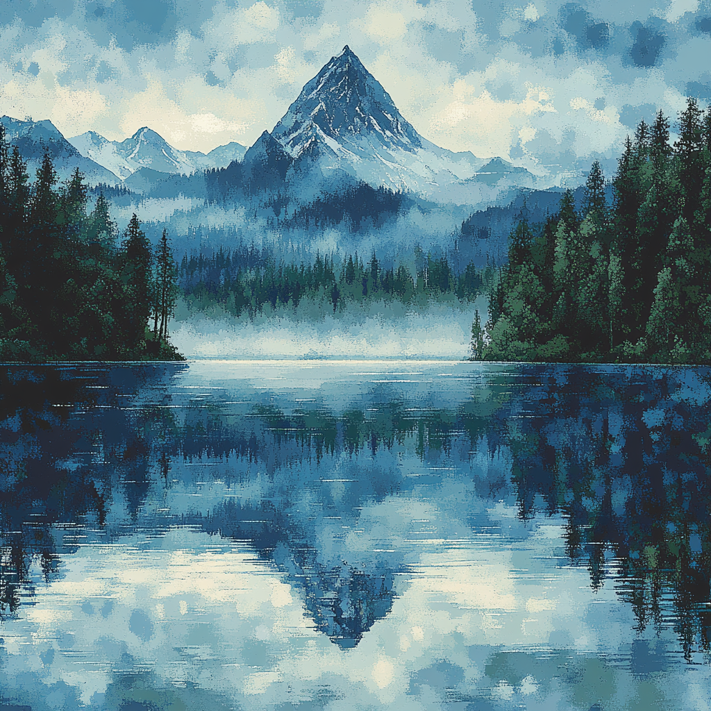 Georges Seurat Inspired Mountain Lake Reflection painting number kit