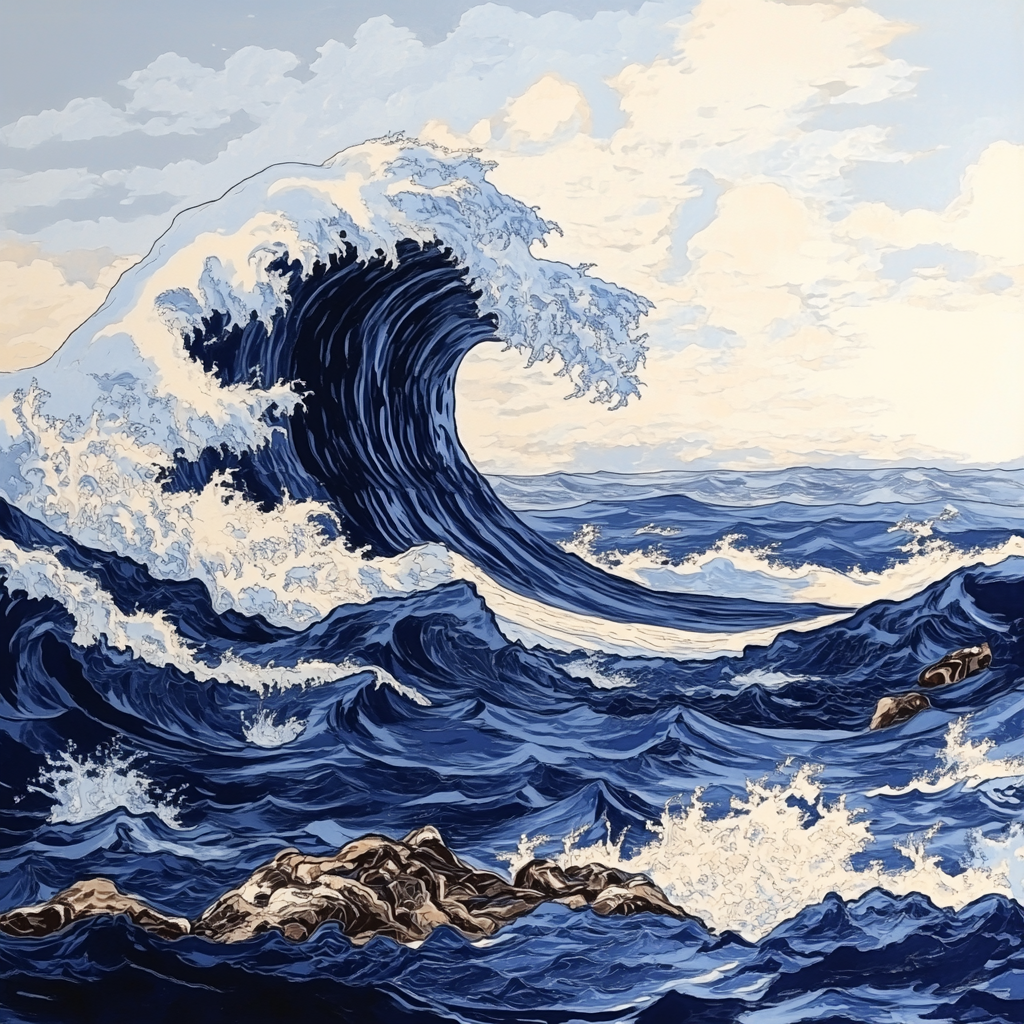 Hokusai Inspired Crashing Ocean Waves painting number kit