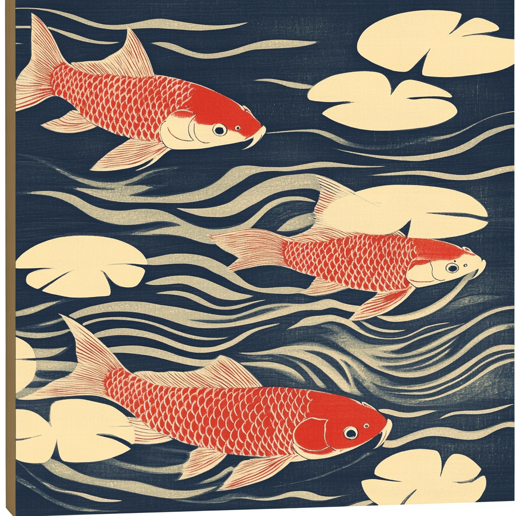 Hokusai Inspired Crimson Carp Pond Painting by numbers kit