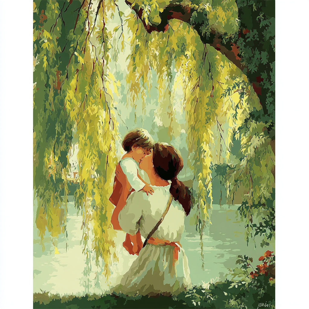 A Mother's Embrace Under The Willow Paint By Numbers