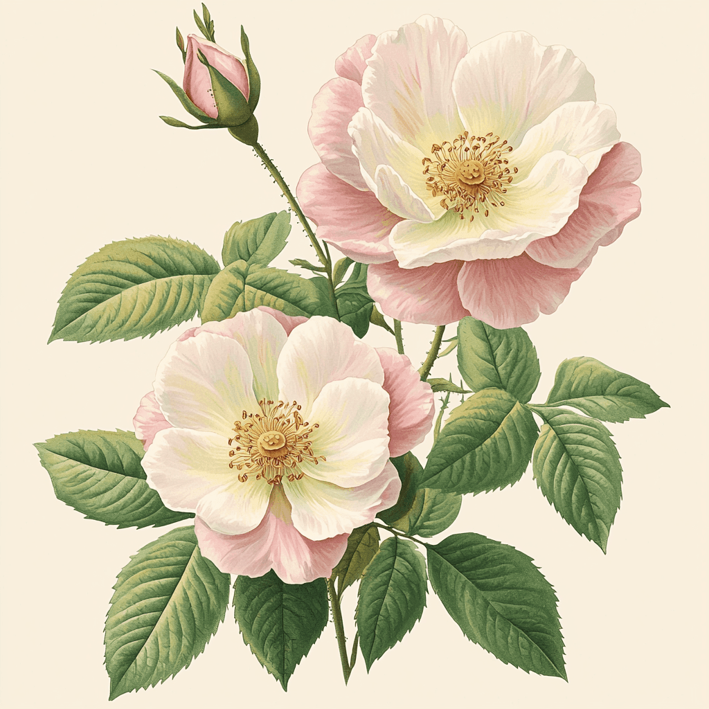 Pierre-Joseph Redouté Inspired Vintage Botanical Study Number Painting