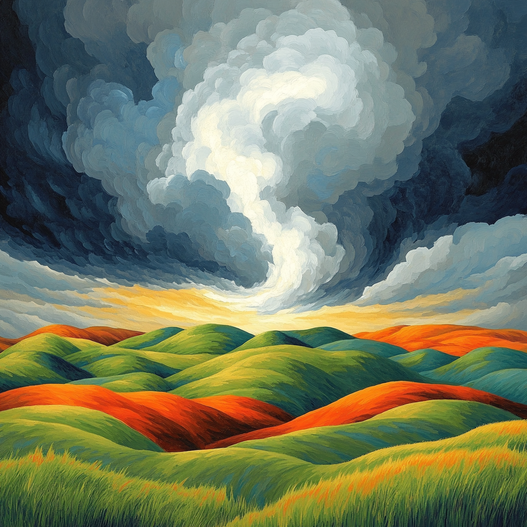 Frederick Varley Inspired Storm Symphony Across Rolling Emerald Hills paint by color