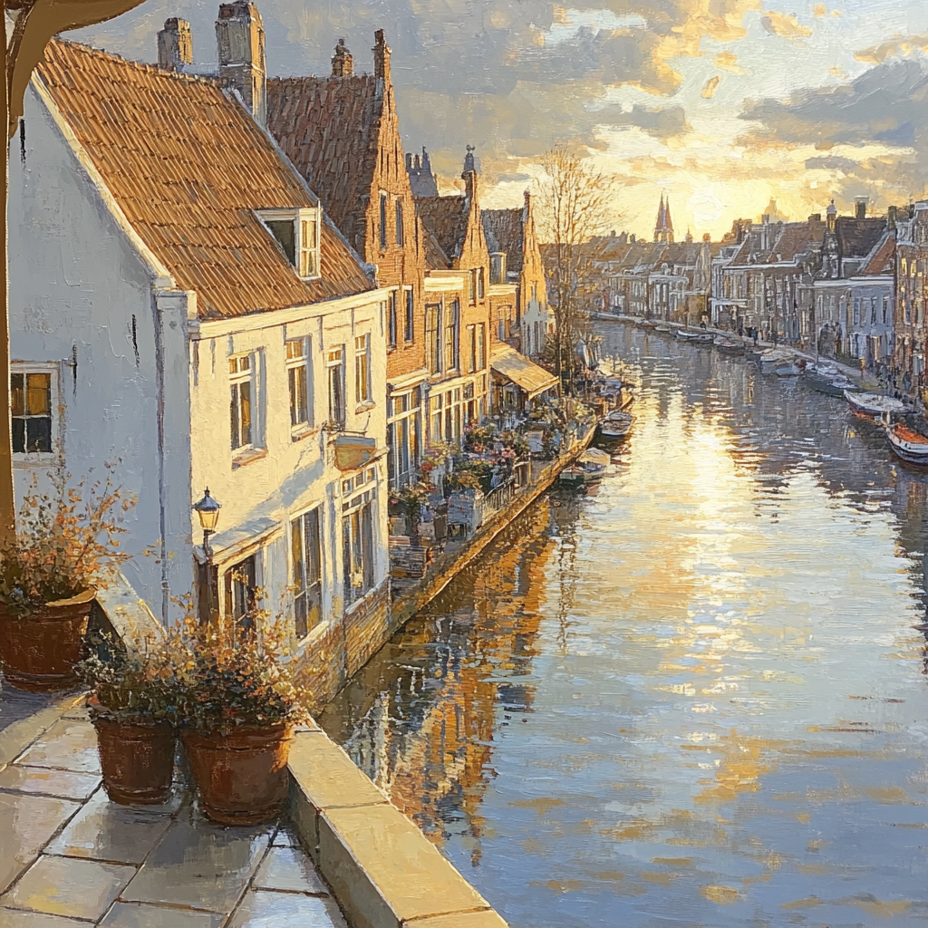 Johannes Vermeer Inspired Golden Sunbeam Across Delft Rooftops paint by number