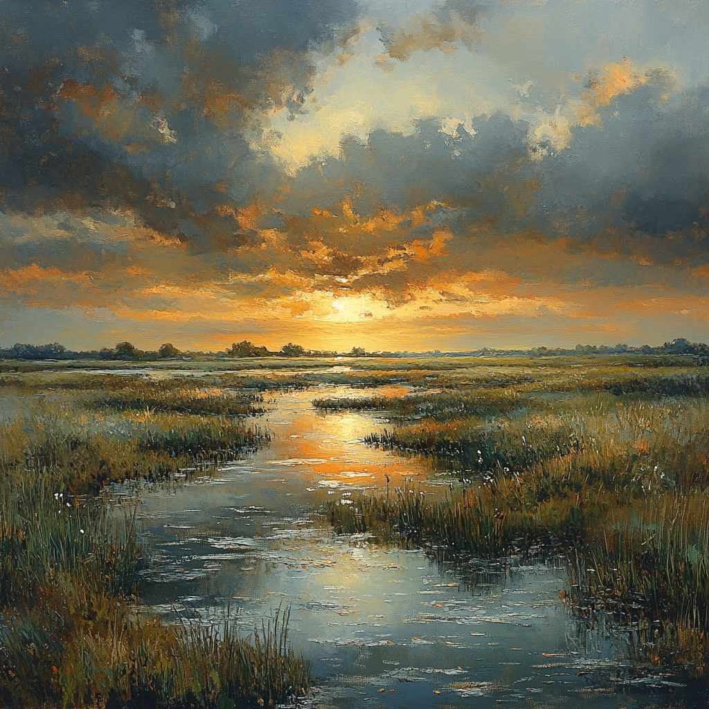 Rembrandt Inspired Twilight Over Serene Dutch Marshlands DIY paint by numbers