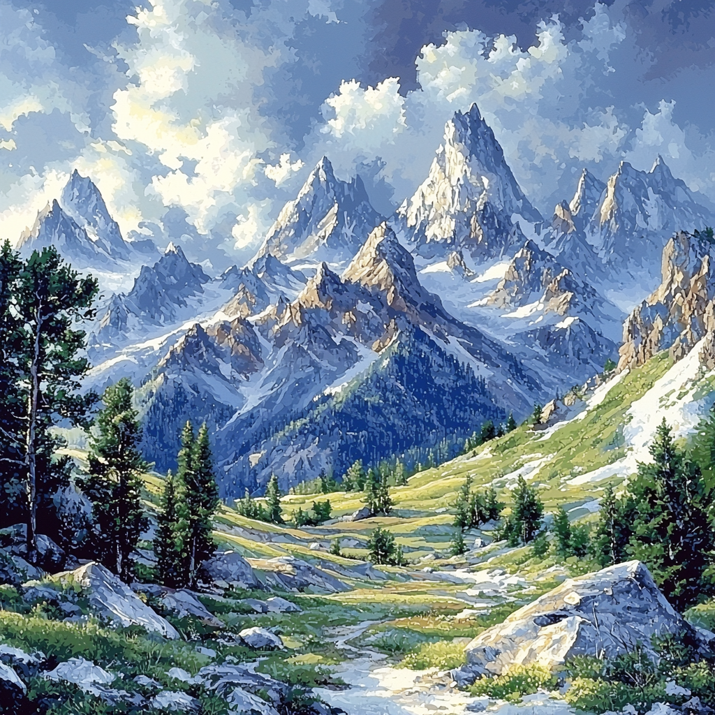 Georges Seurat Inspired Mountain's Echo Paint By Color