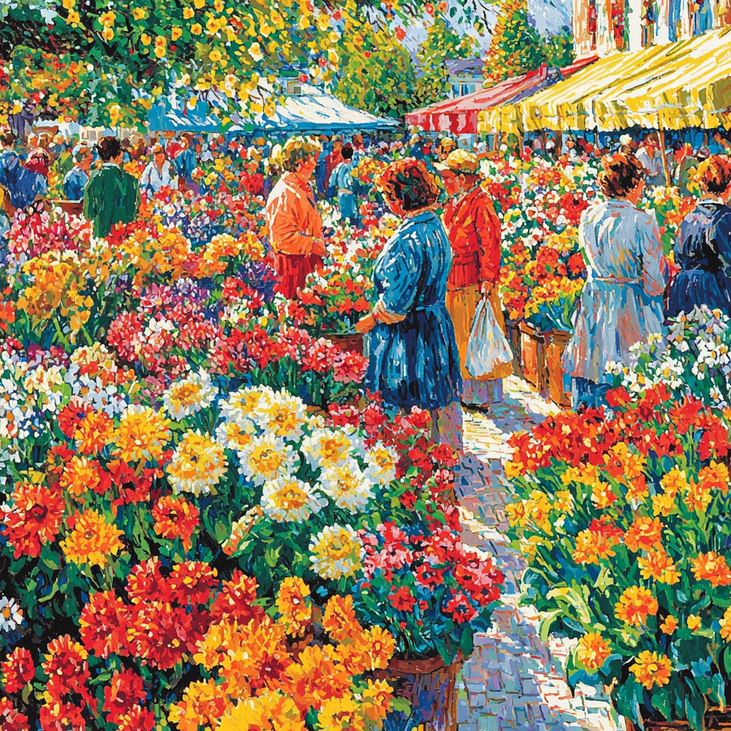 Vincent Van Gogh Inspired Festive Flower Market Number Painting