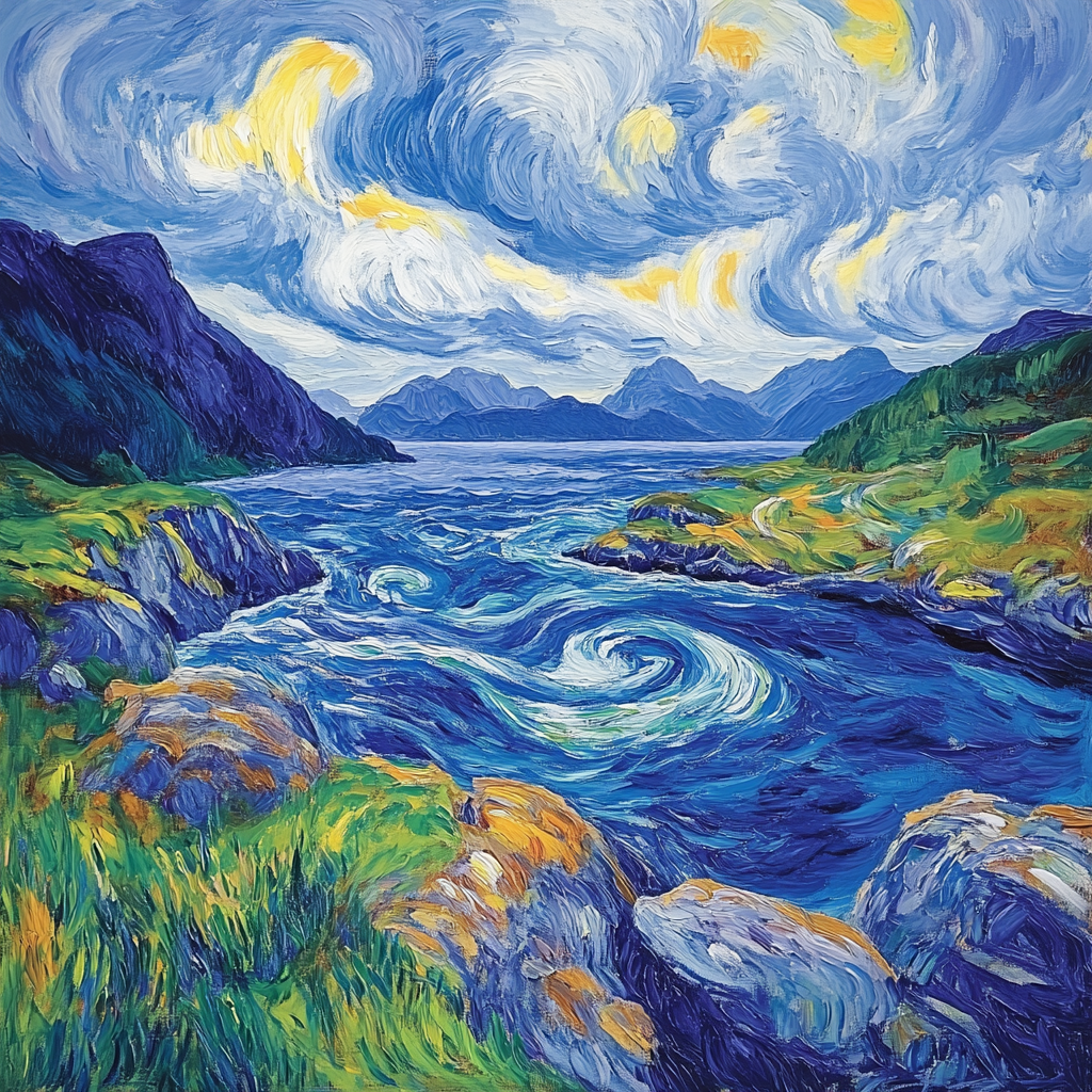 Edvard Munch Inspired Stormy Norwegian Fjord Paint by numbers art