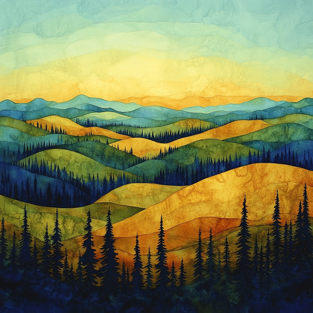 Franklin Carmichael Inspired Golden Ochre Hillside Glow paint by numbers